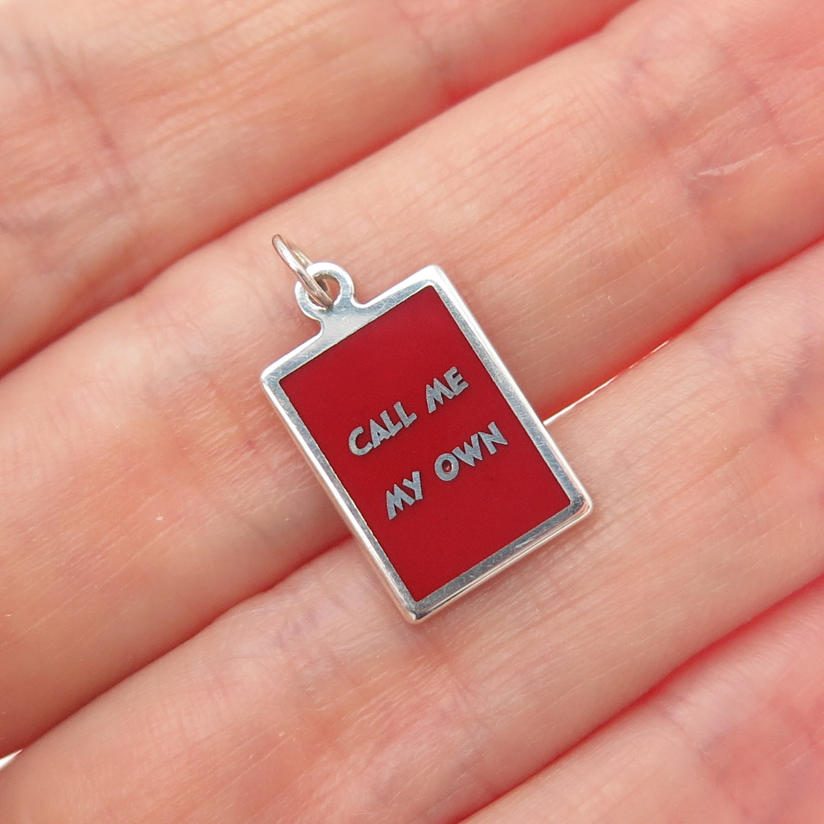 925 Sterling Silver Red Enamel Call Me My Own Minimalist Charm Pendant