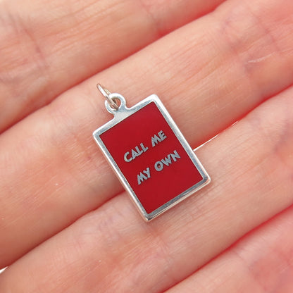 925 Sterling Silver Red Enamel Call Me My Own Minimalist Charm Pendant
