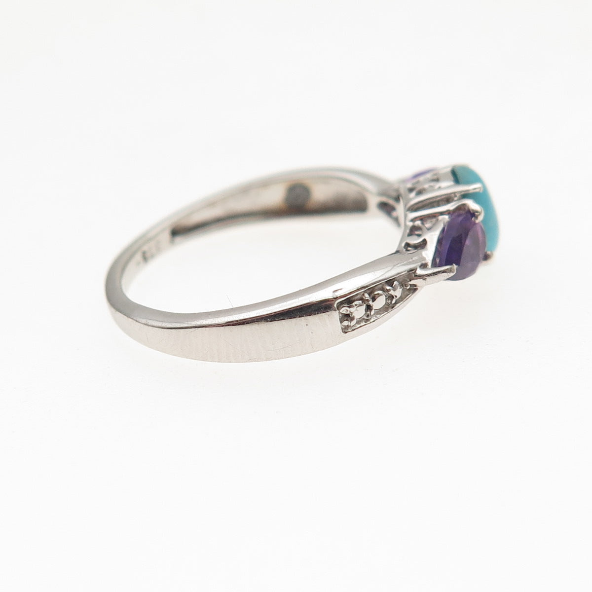 Chuck Clemency 925 Sterling Silver Real Turquoise & Amethyst Ring Size 5.25
