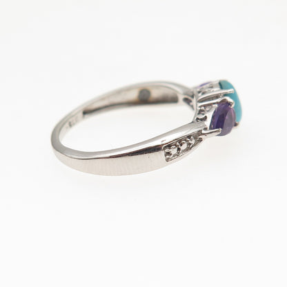 Chuck Clemency 925 Sterling Silver Real Turquoise & Amethyst Ring Size 5.25