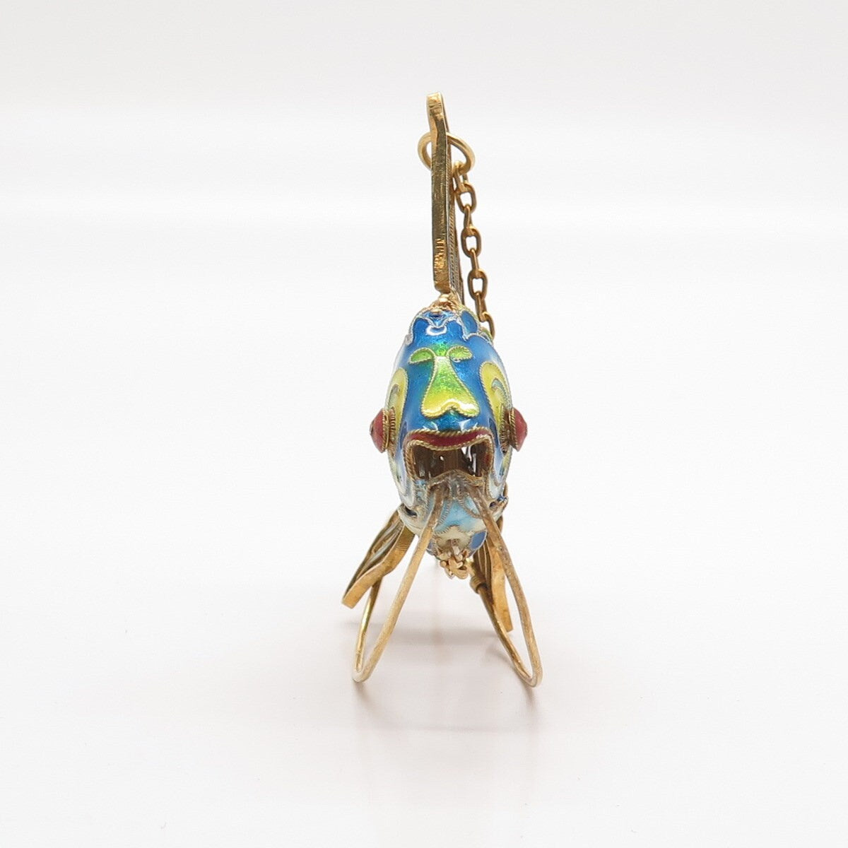 925 Sterling Silver Gold Plated Antique Enamel Chinese Koi Fish Articulated Fob