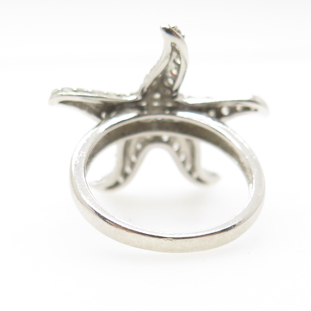 925 Sterling Silver Pave C Z Starfish Ring Size 7