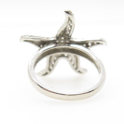 925 Sterling Silver Pave C Z Starfish Ring Size 7