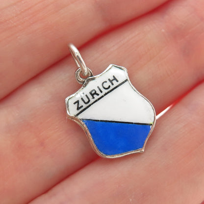 KARO 800 Silver Vintage Enamel Zurich Flag Minimalist Charm Pendant