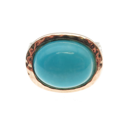 AIL Aluma 925 Sterling 2-Tone Vintage Real Turquoise Modernist Ring Size 6.25