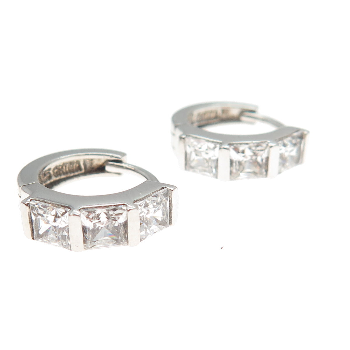 925 Sterling Silver Princess-Cut C Z Hoop Earrings