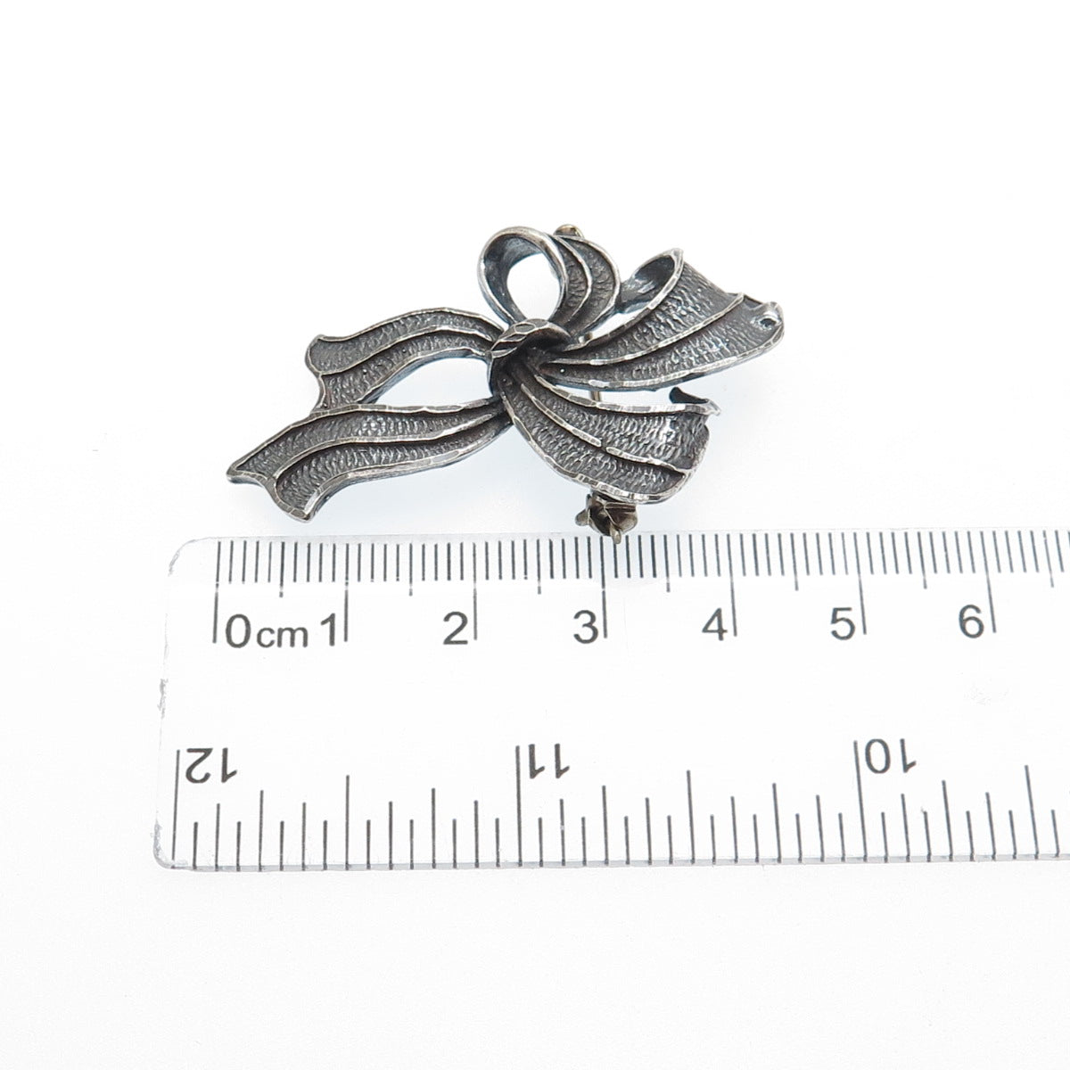 925 Sterling Silver Vintage Mexico Ribbon Bow Oxidized Pin Brooch