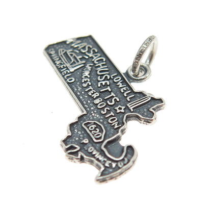 925 Sterling Silver Vintage "Massachusetts" State Map Charm Pendant