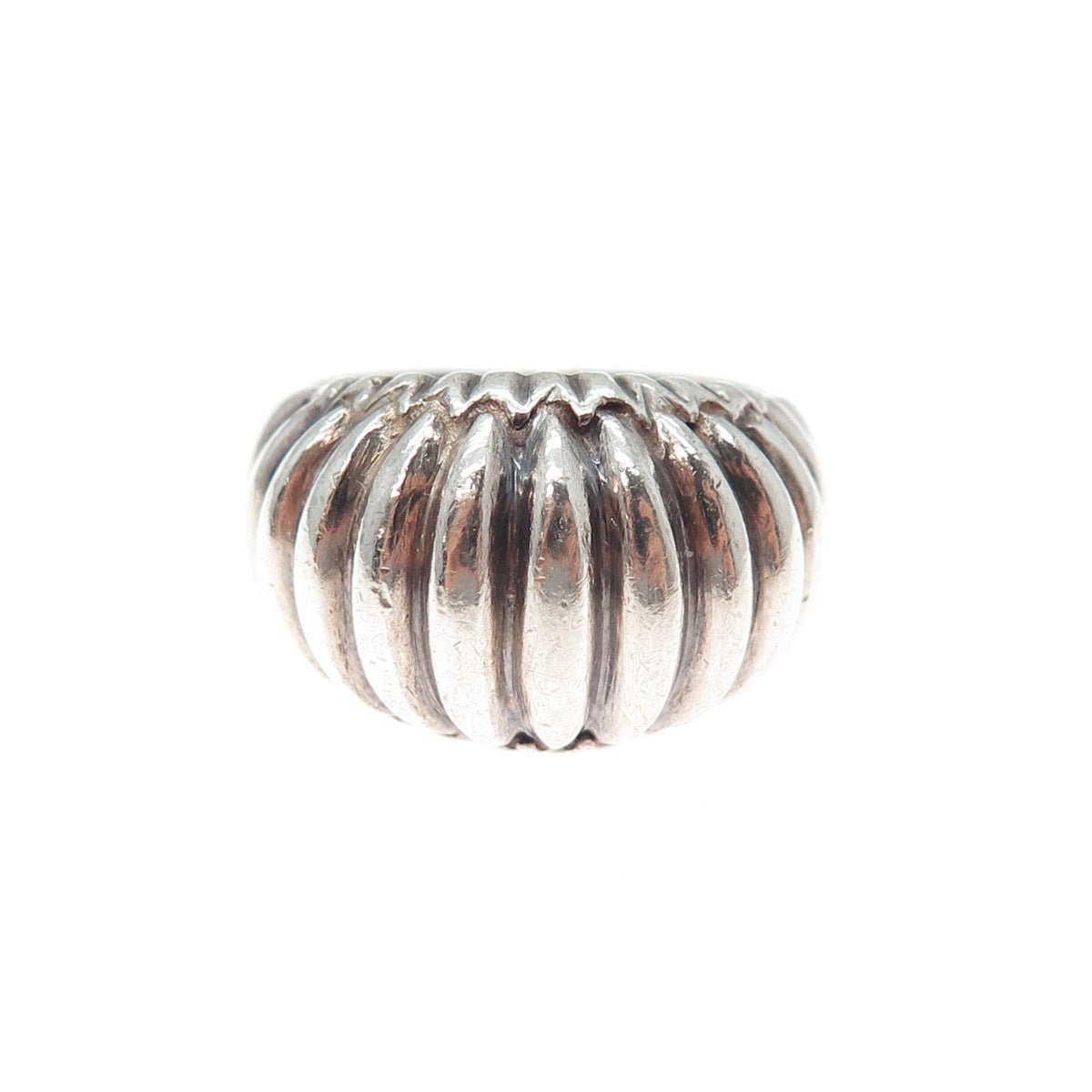 925 Sterling Silver Vintage Modernist Ribbed Dome Ring Size 6.75