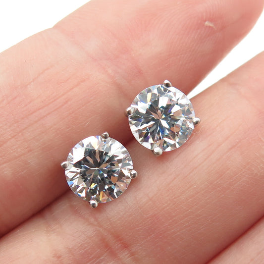 925 Sterling Silver Round-Cut C Z Stud Earrings