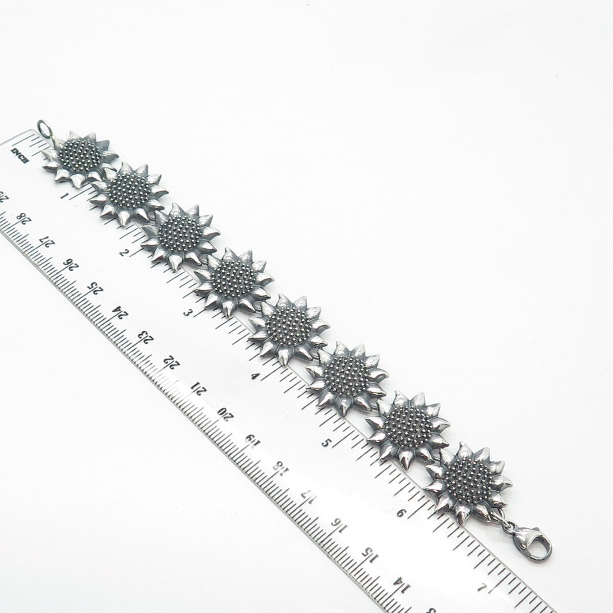 925 Sterling Silver Vintage Sunflower Link Bracelet 7"