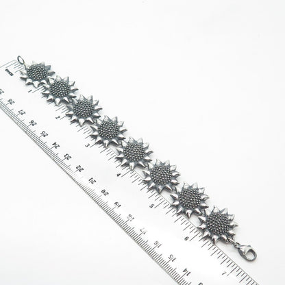 925 Sterling Silver Vintage Sunflower Link Bracelet 7"