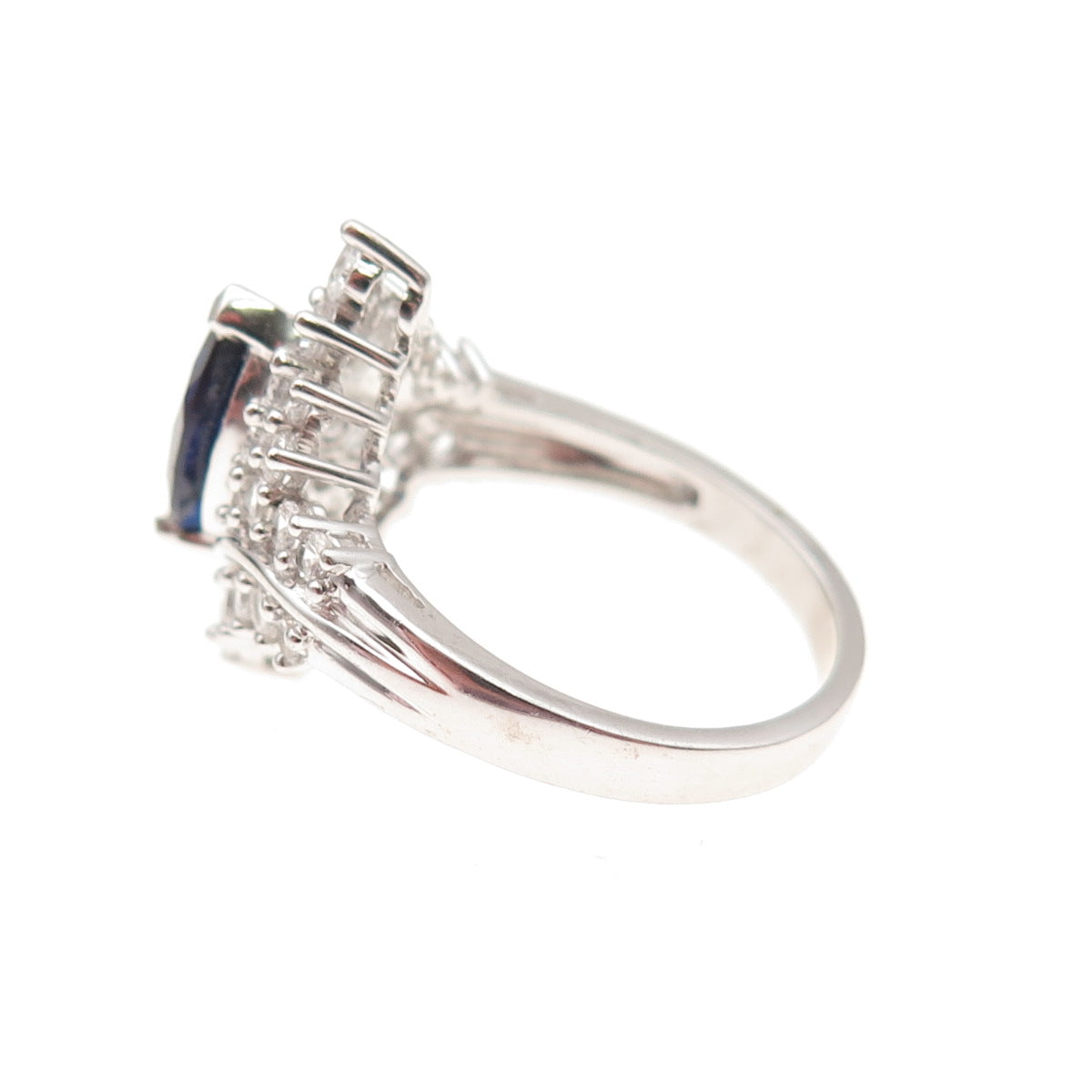 JH Young Sterling Silver Lab-Created Sapphire Real White Topaz Ring Size 7.25