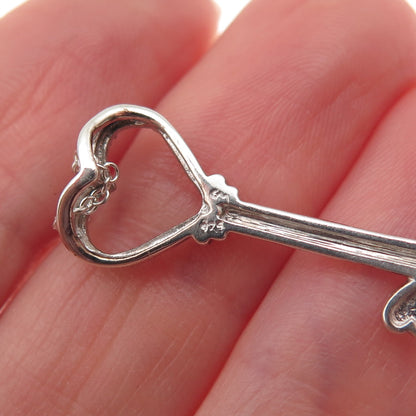 Charles Winston Sterling Silver Real Diamond Heart Key Cable Chain Necklace 18"