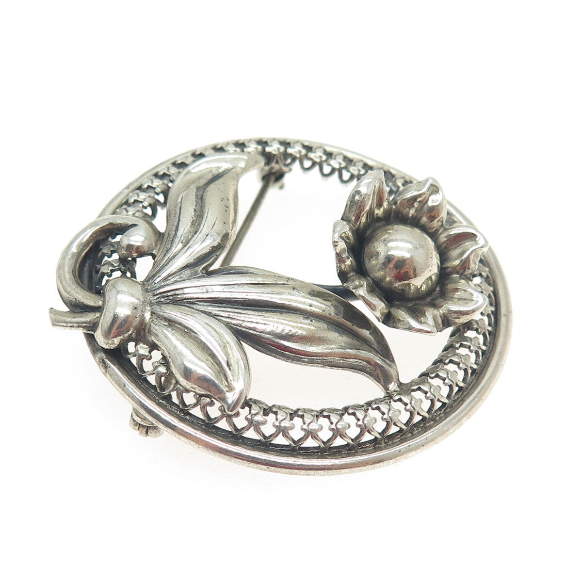 DANECRAFT 925 Sterling Silver Antique Art Deco US Flower Pin Brooch