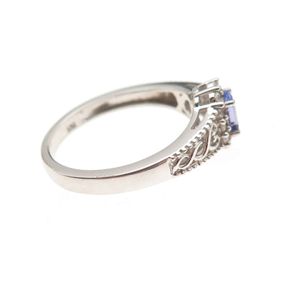 Chuck Clemency 925 Sterling Silver Real Tanzanite & White Topaz Ring Size 8.25