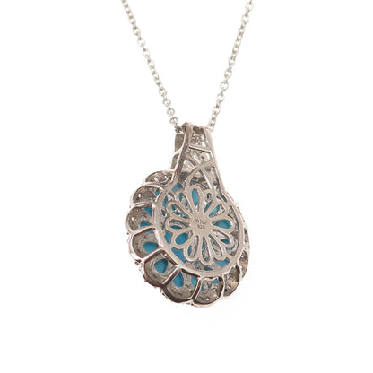 D'Joy 925 Sterling Real Turquoise Apatite & White Topaz Cable Chain Necklace 20"