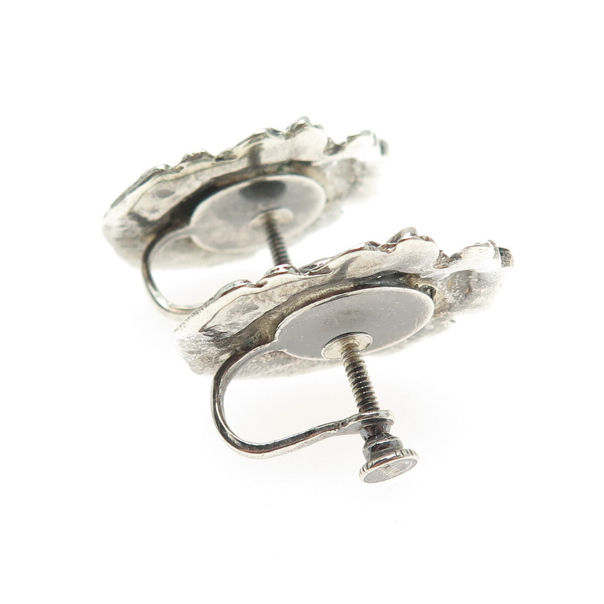 925 Sterling Silver Antique Art Deco Crown Shield Heraldic Screw Back Earrings