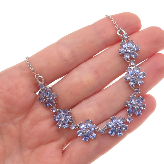Chuck Clemency 925 Sterling Silver Real Tanzanite Floral Chain Necklace 18"