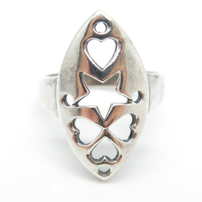 CHAPAL ZENRAY 925 Sterling Silver Vintage Clover Star & Heart Ring Size 9.25