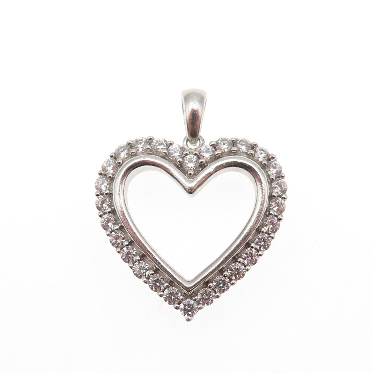 JH Young 925 Sterling Silver Round-Cut C Z Heart Mini Charm Pendant