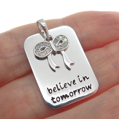 HAN Sterling Silver Real Round-Cut Diamond Believe In Tomorrow Bow Charm Pendant