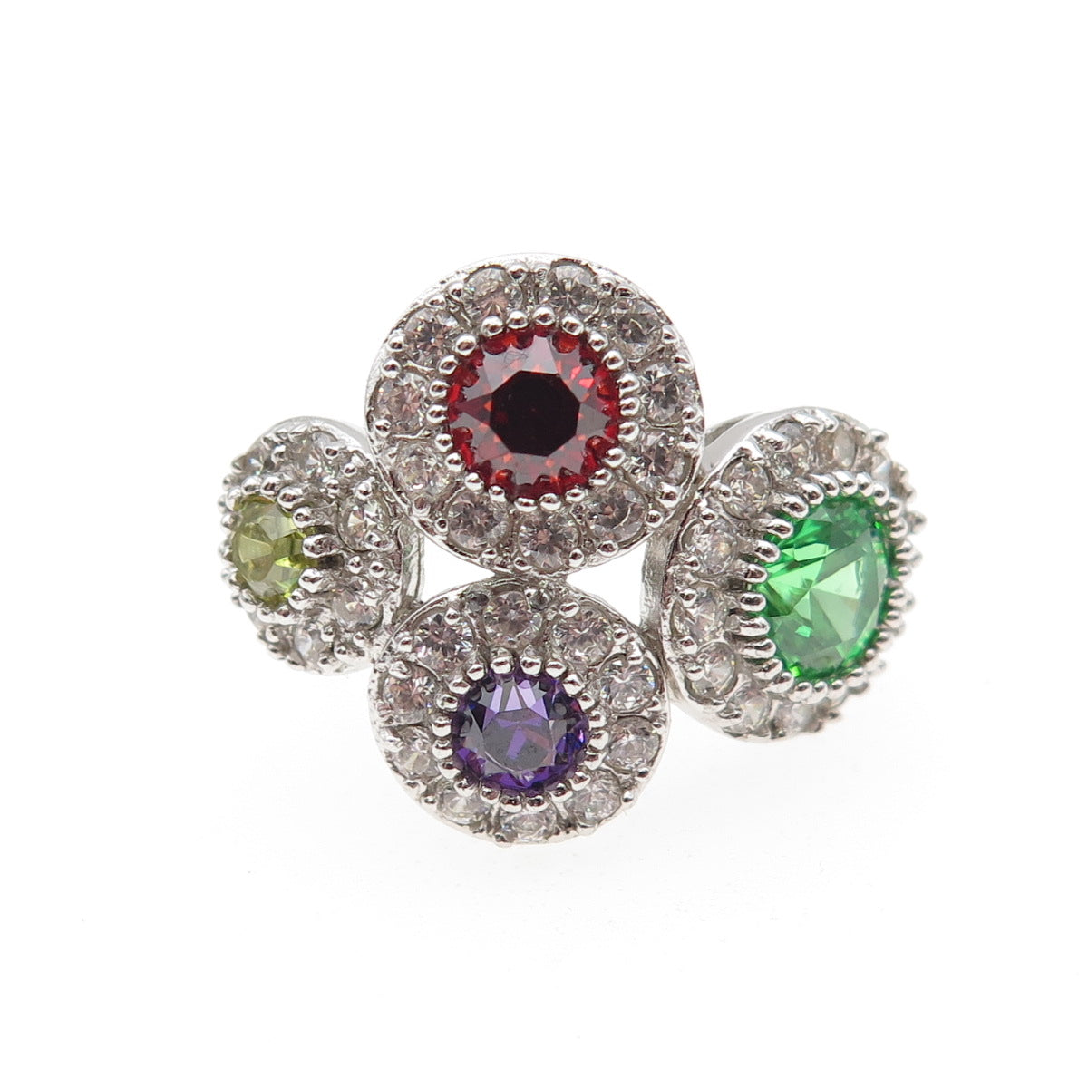 Joseph Esposito 925 Sterling Silver Round-Cut Multi-Color C Z Ring Size 5