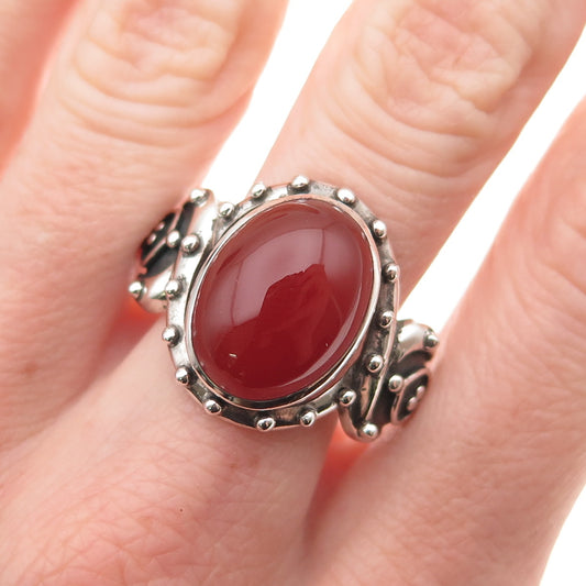 Doug Paulus 925 Sterling Silver Vintage Real Carnelian Oxidized Ring Size 10.25