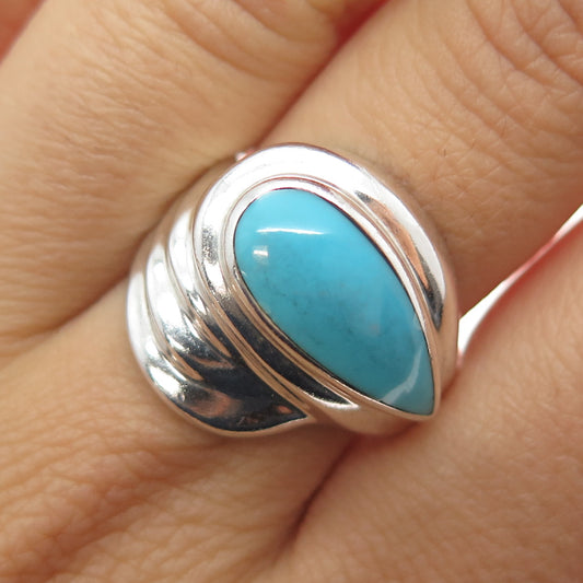 MORNING SUN 925 Sterling Silver Vintage Real Turquoise Modernist Ring Size 9.5