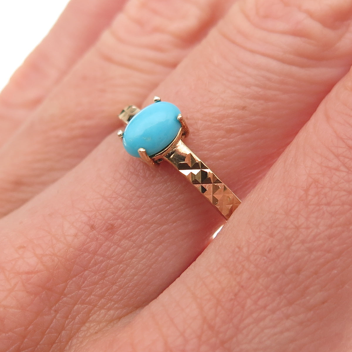 Chuck Clemency Sterling Gold Plated Real Turquoise Diamond-Cut Ring Size 8.25