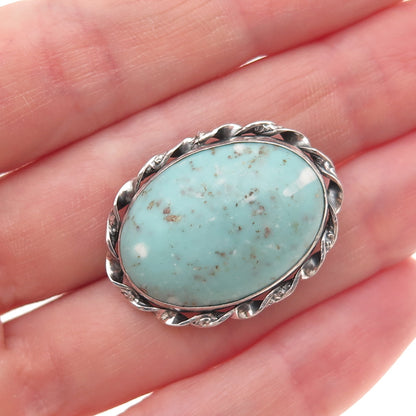 925 Sterling Silver Antique Art Deco Real Tyrone Turquoise Oxidized Pin Brooch