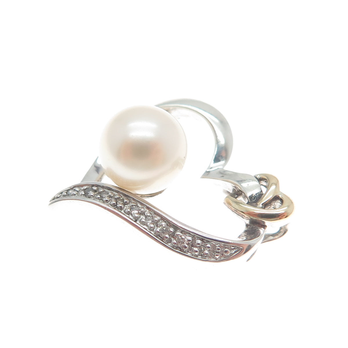 ALWAND VAHAN 14K Gold Sterling Silver Real Diamond & Pearl Heart Mini Pendant