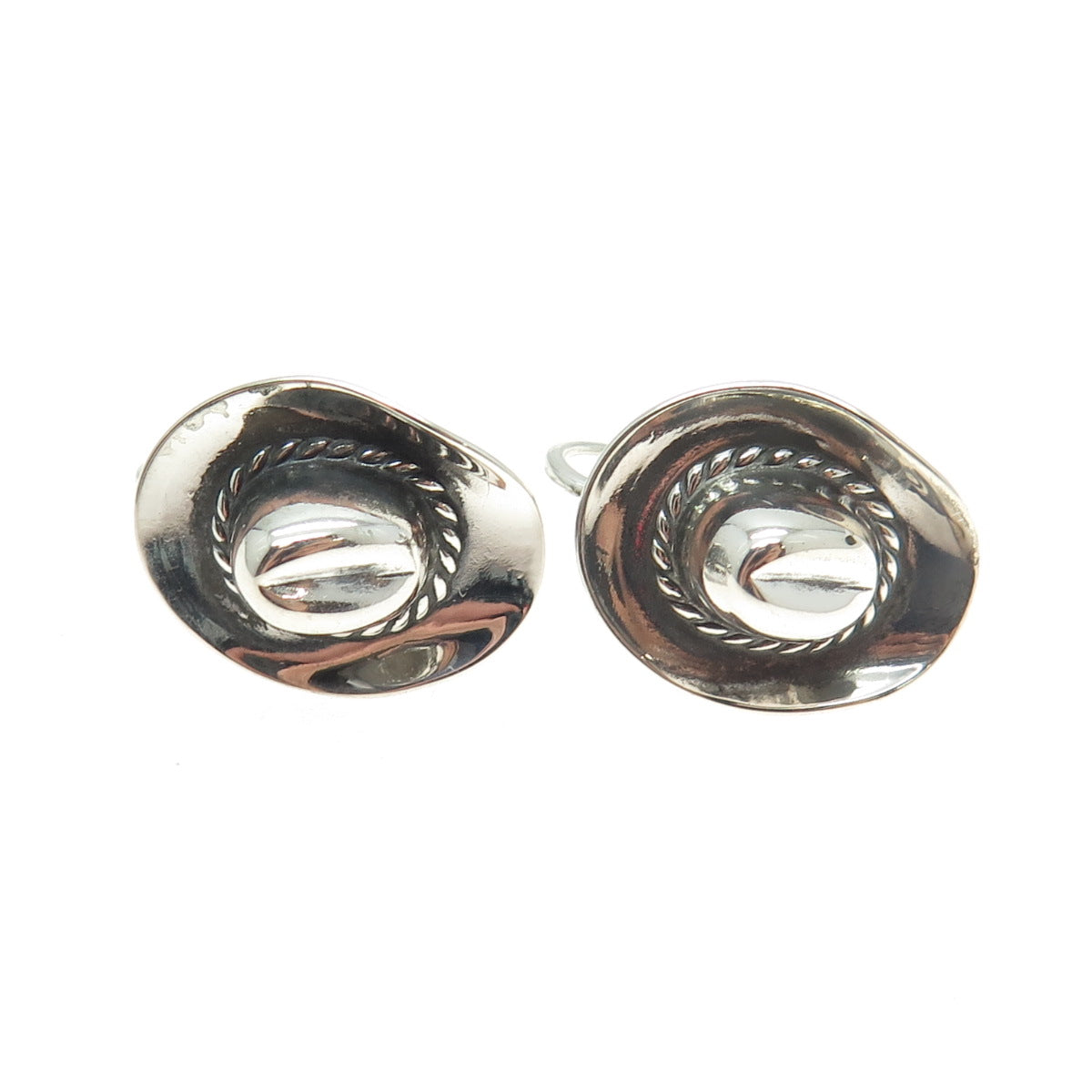 925 Sterling Silver Antique Art Deco Cowboy Hat Oxidized Screw Back Earrings