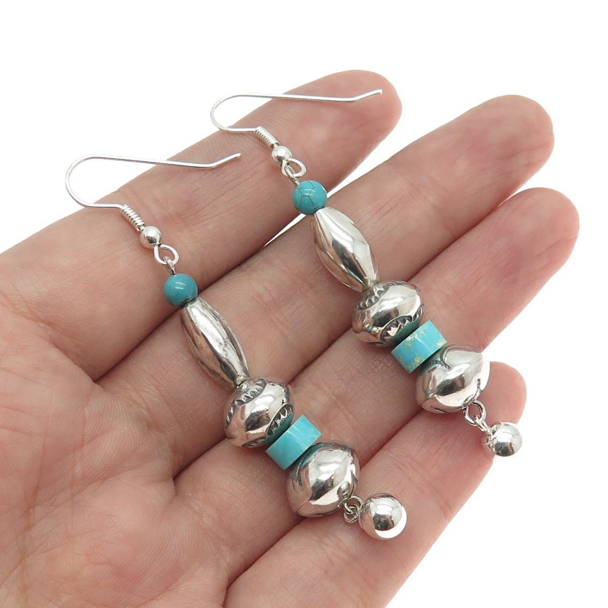 Old Pawn 925 Sterling Silver Southwestern Bisbee Turquoise Navajo Pearl Earrings