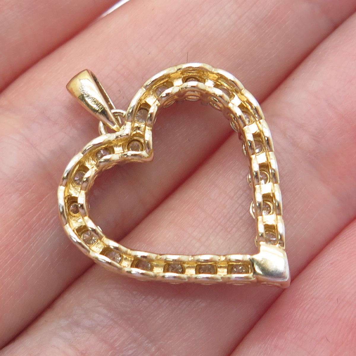 925 Sterling Silver Gold Plated Real Diamond Heart Minimalist Charm Pendant