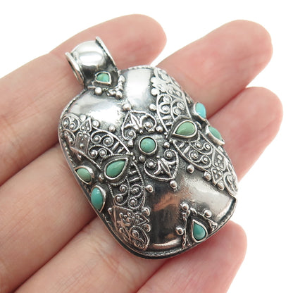 935 Silver Vintage Real Turquoise Gemstone Boho / Ethnic Pendant