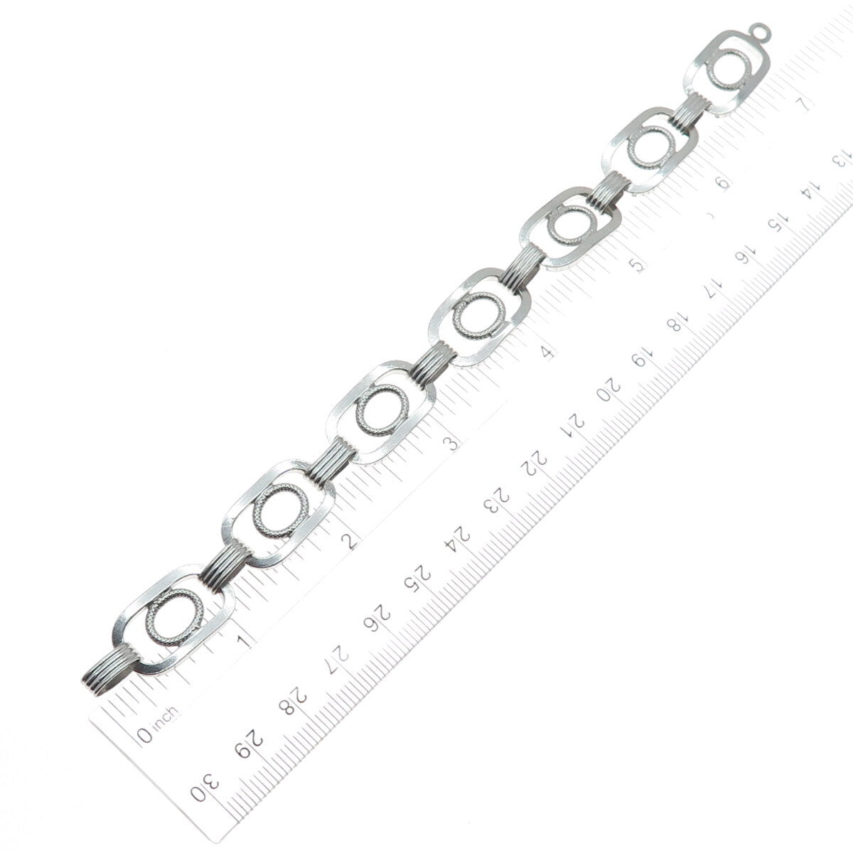 UNOAERRE 925 Sterling Silver Vintage Italy Geometric Link Bracelet 6.75"