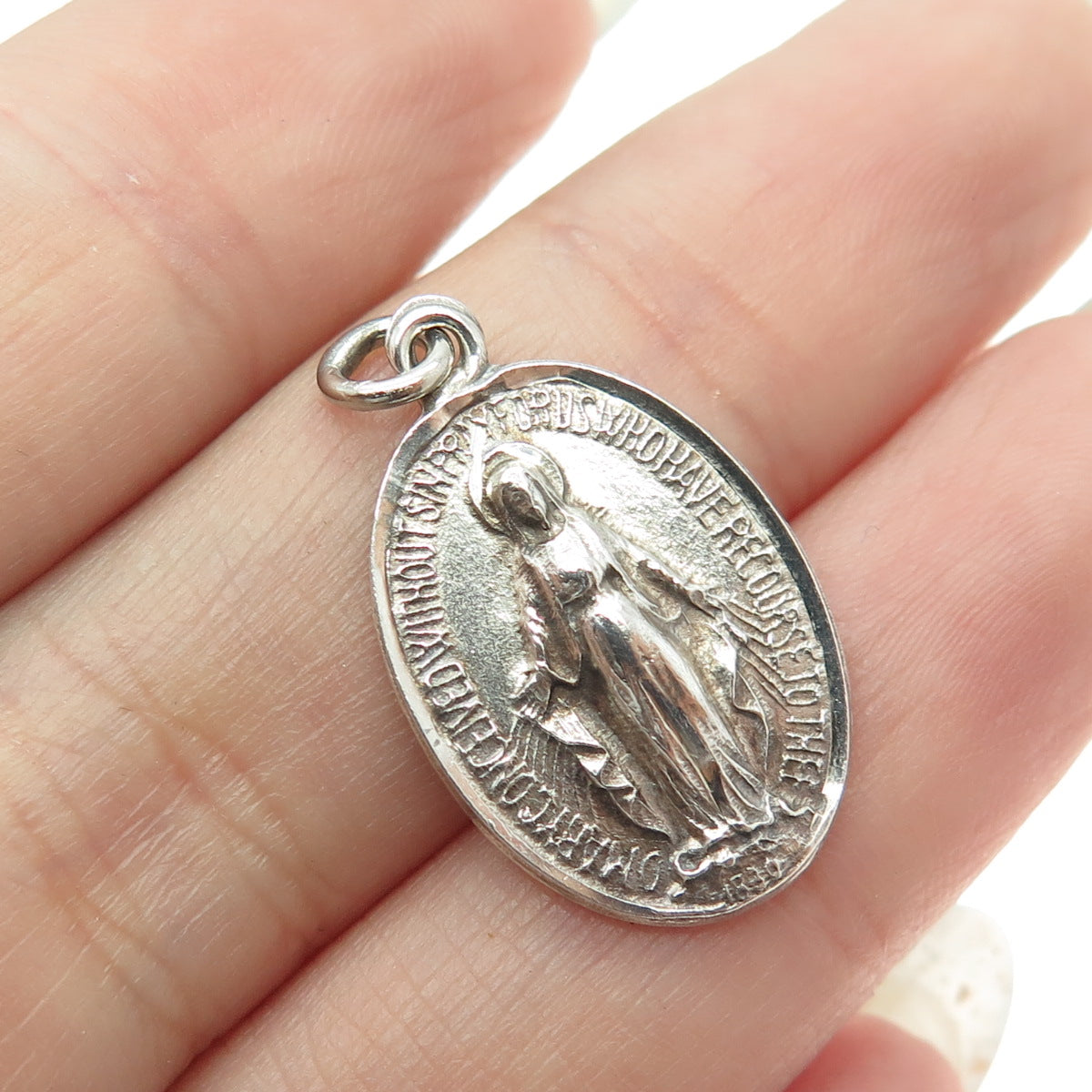 CHAPEL 925 Sterling Silver Antique Art Deco 1830 St. Mary Religious Pendant