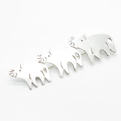 925 Sterling Silver Vintage Mexico Triple Elephant For Good Luck Pin Brooch