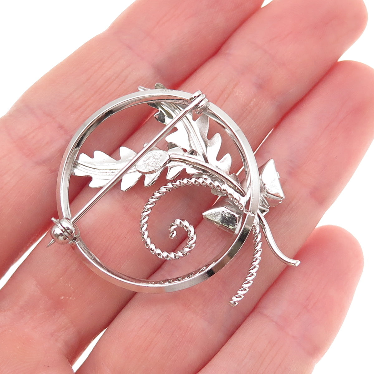 Star Art 925 Sterling Silver Antique Art Deco Rhinestone Floral Pin Brooch