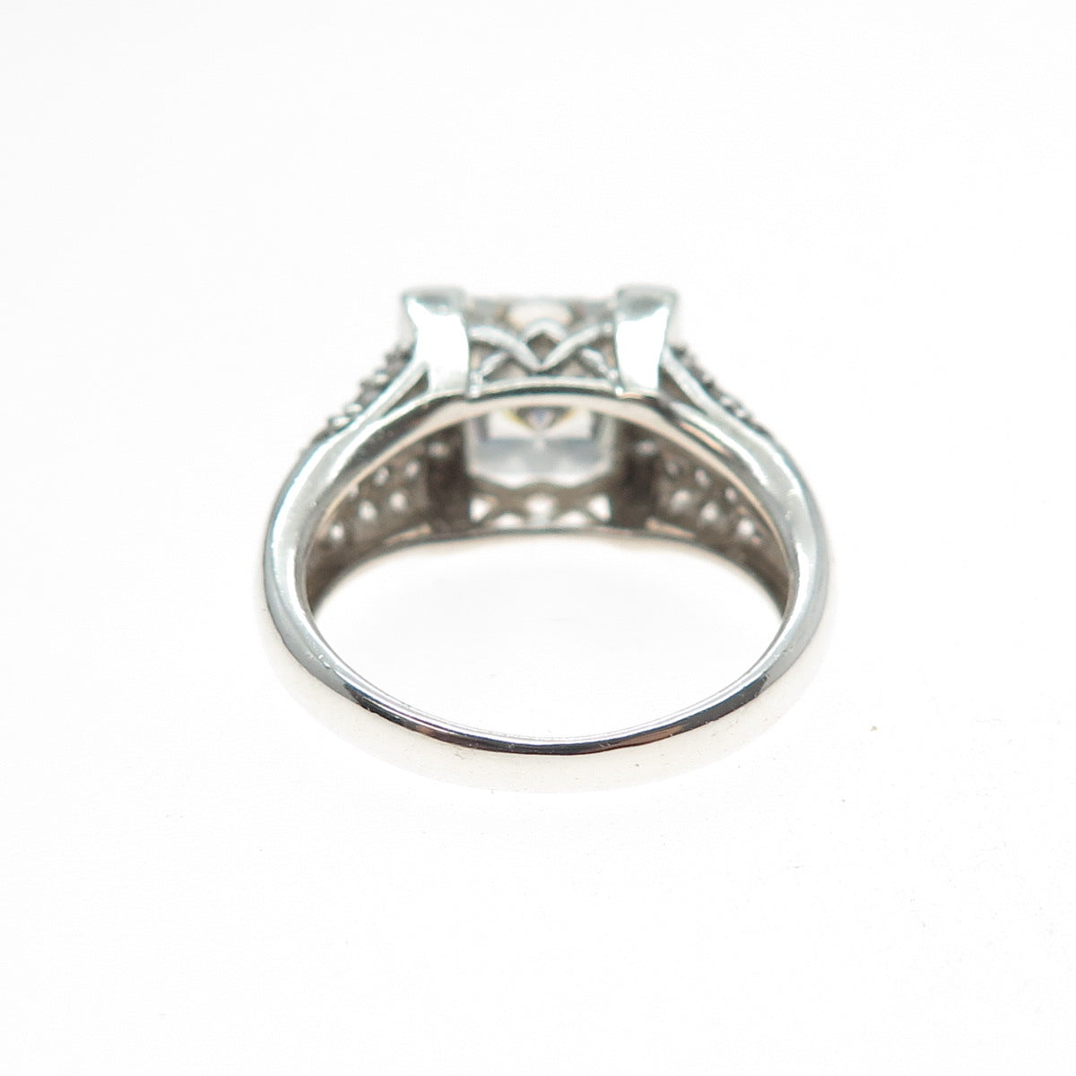 MEDA 925 Sterling Silver Radiant & Round-Cut C Z Engagement Ring Size 8