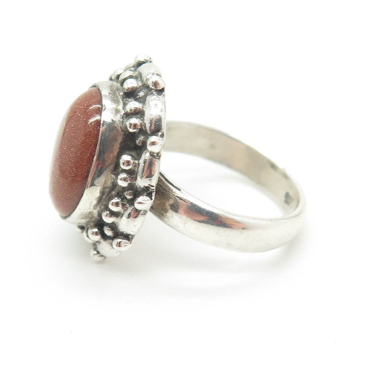 925 Sterling Silver Vintage Real Goldstone Gem Ethnic Ring Size 7.75