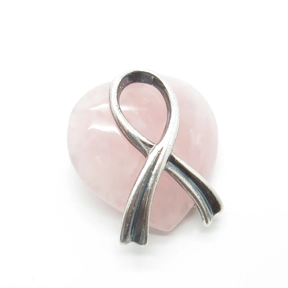 925 Sterling Silver Vintage Shube Real Rose Quartz Cancer Awareness Pin Brooch