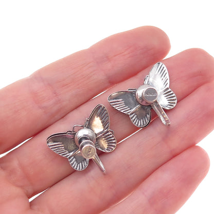925 Sterling Silver Antique Art Deco Butterfly Repousse Screw Back Earrings