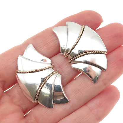 925 Sterling Silver 14K Gold Vintage Modernist Wing Earrings
