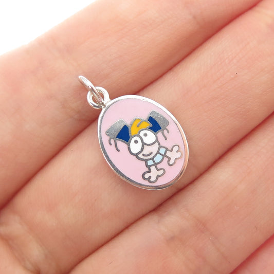 925 Sterling Silver Vintage Enamel Cartoon Character Toddler Minimalist Pendant