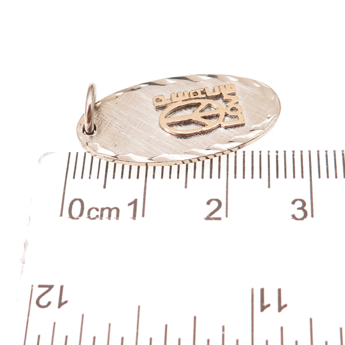 925 Sterling Silver 14K Gold Vintage Love Peace Symbol Charm Pendant