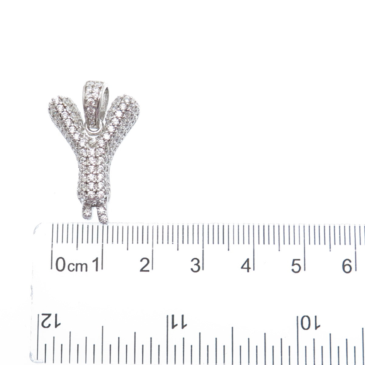 925 Sterling Silver Round-Cut C Z Sparkle Melted Letter Y Initial Charm Pendant