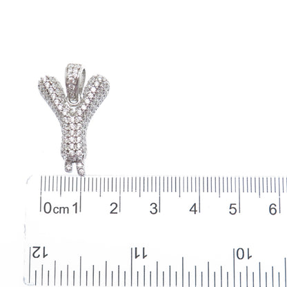 925 Sterling Silver Round-Cut C Z Sparkle Melted Letter Y Initial Charm Pendant