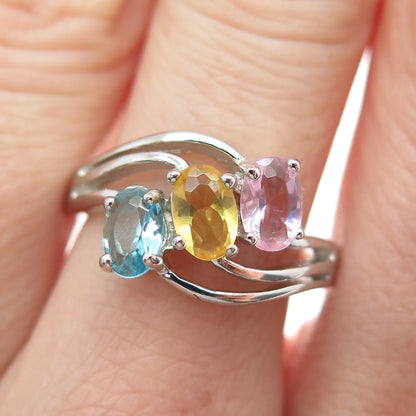 925 Sterling Silver Oval-Cut Multi-Color C Z Wavy Ring Size 7.25
